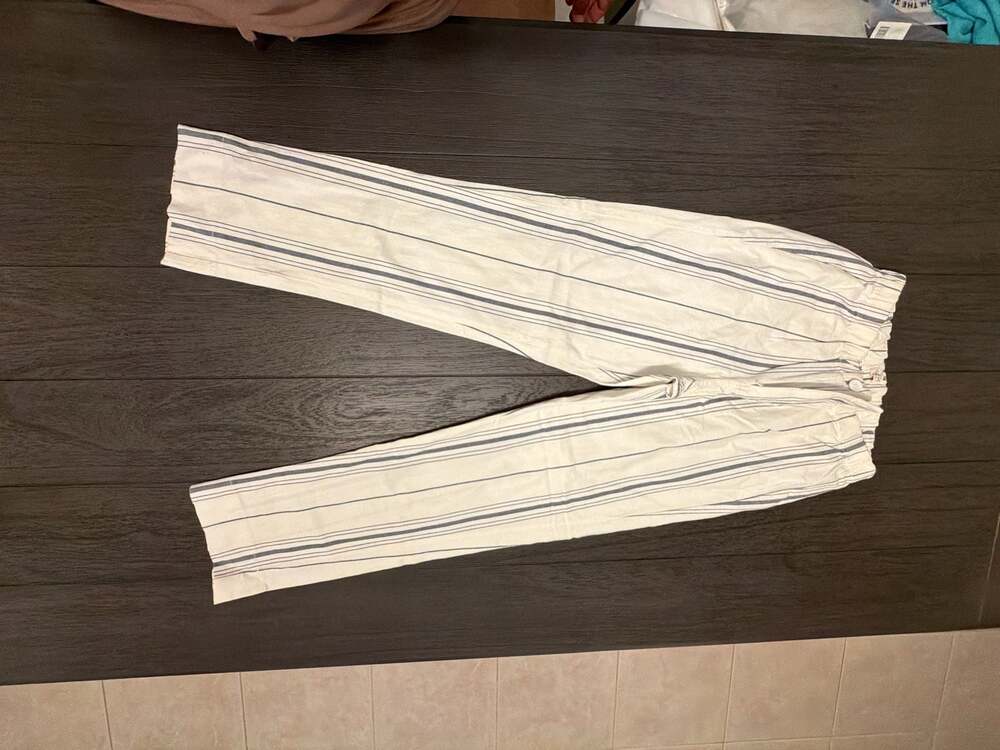 John Galt Brandy Melville White and Blue Striped Straight Leg Trousers